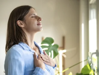 A woman trying to exercise emotional control.