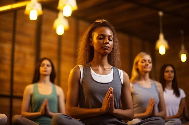 A group of woman practicing meditation